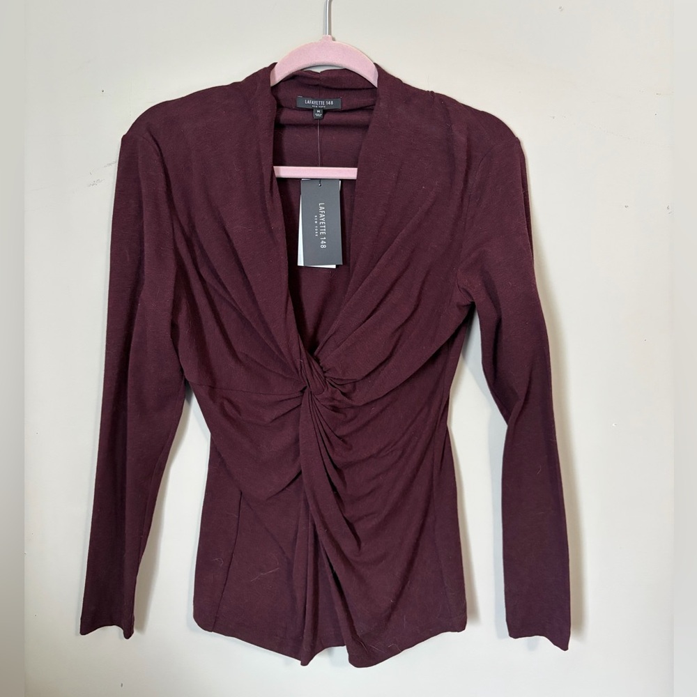 NWT Lafayette 148 New York Red Wine Melange Blouse Size M